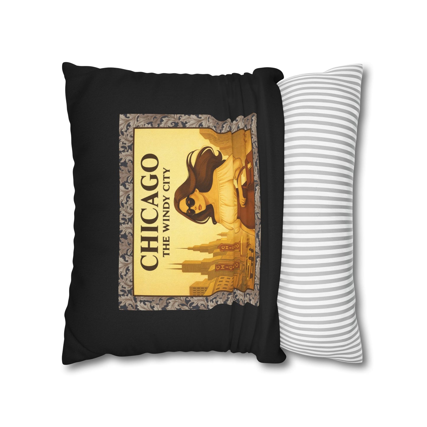 Chicago The Windy City- (Black) Travel Inspired Design - 18 x 18  Pillowcase