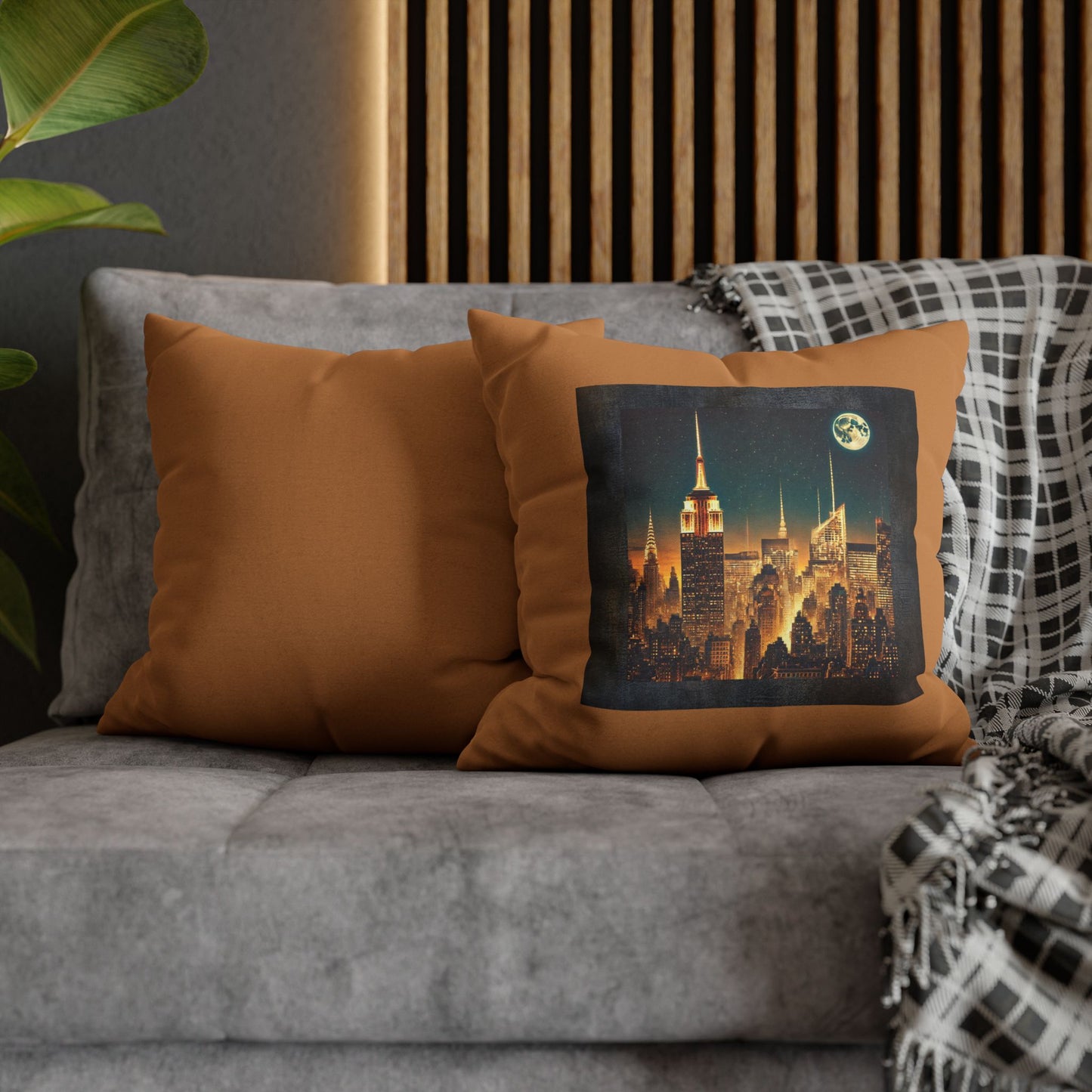 NEW YORK CITY MOON AT NIGHT Bohemian Design 18 x 18  Pillowcase