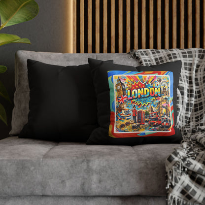 London Historic Pop Art- (Black) Travel Inspired Design-  18 x 18  Pillowcase