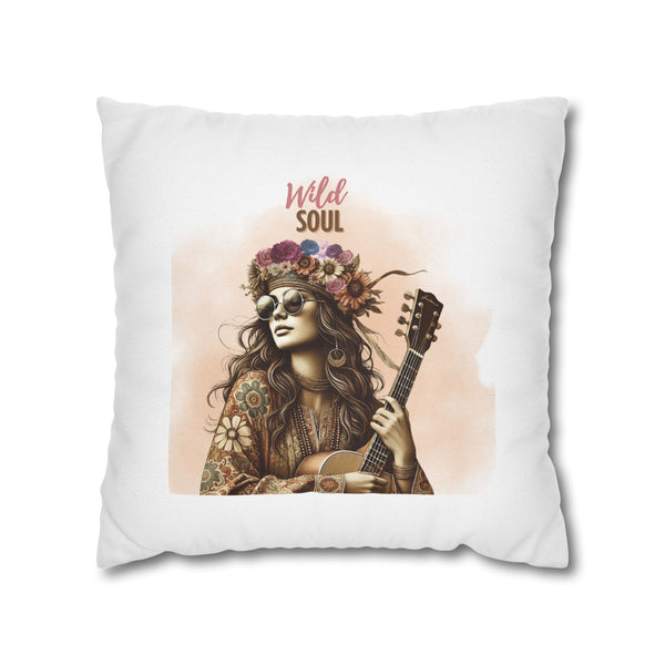 WILD SOUL (white)- Bohemian Design Square Pillowcase (COVER ONLY) - Artistic Home Decor