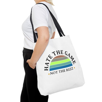 HATE THE GAME-NOT THE RIZZ- AOP Tote Bag (White) "Rizz Hater's Need Not Apply"