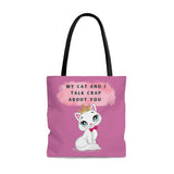 MY CAT AND I TALK CRAP- AOP Tote Bag (PINK)