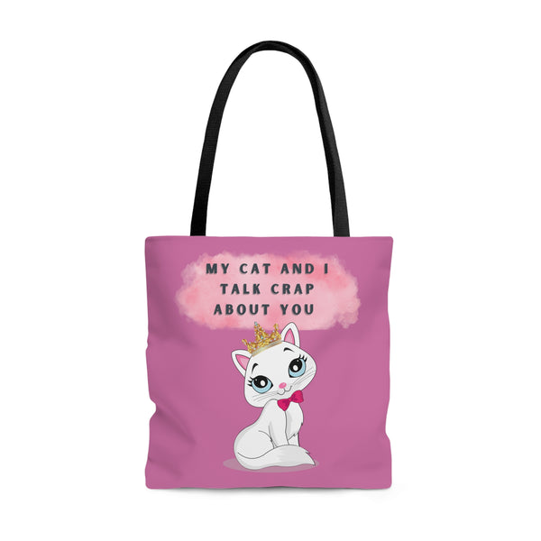 MY CAT AND I TALK CRAP- AOP Tote Bag (PINK)