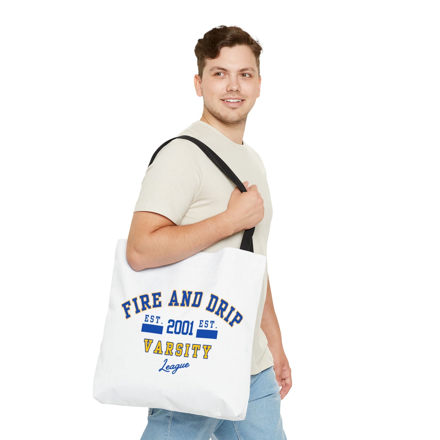 FIRE AND DRIP VARSITY LEAGUE- AOP Tote Bag  18x18