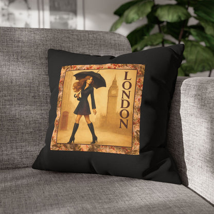 London Calling- (Black) Travel Inspired Design-  18 x 18  Pillowcase