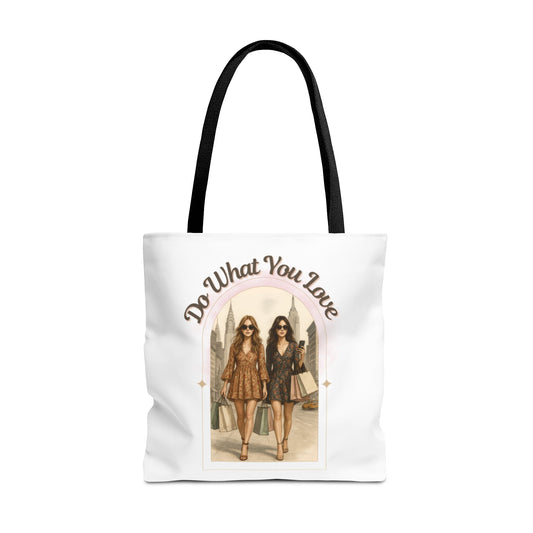 DO WHAT YOU LOVE- AOP Tote Bag (white) "Good Advise For Shopaholics"