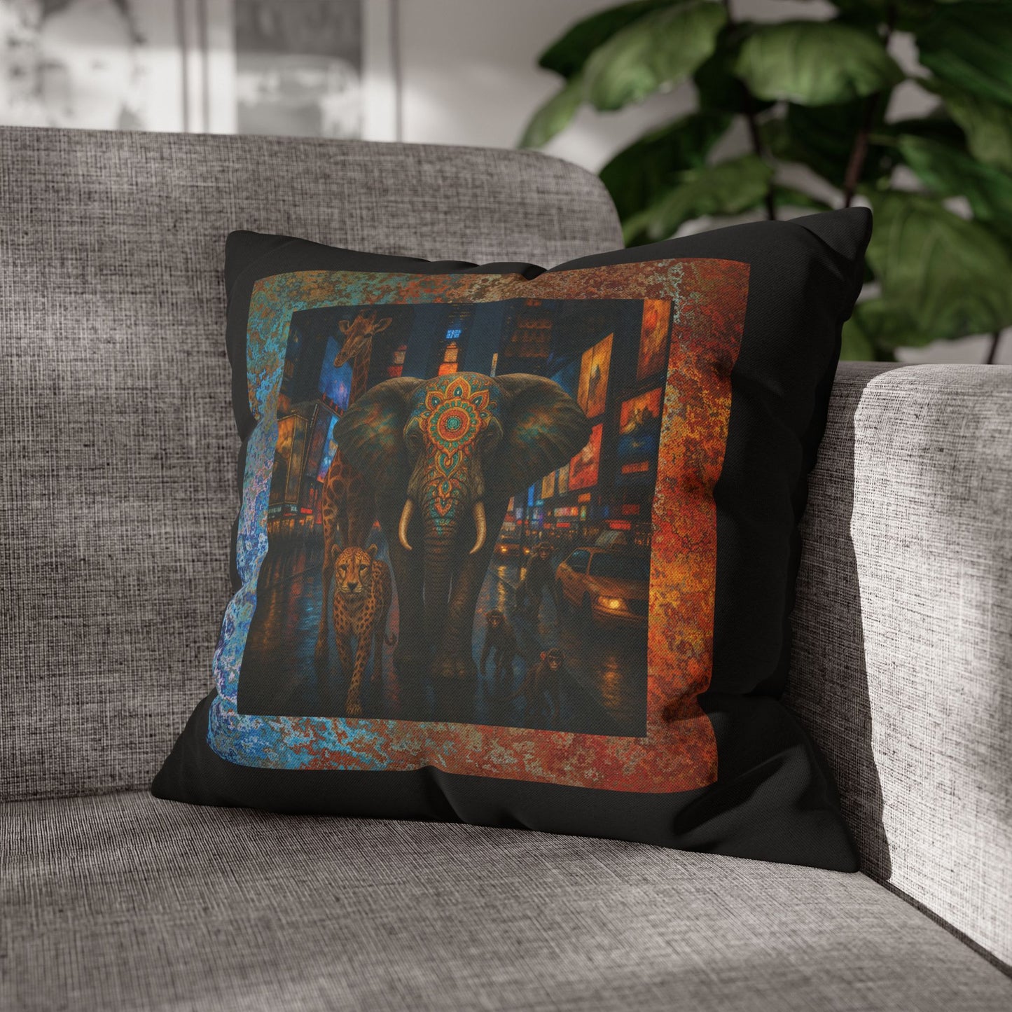 CONCRETE JUNGLE PILLOW COVER- Bohemian Design  18 x 18  Pillowcase