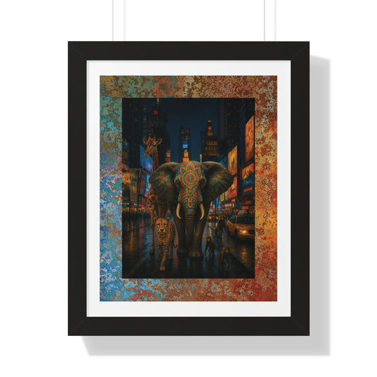 CONCRETE JUNGLE New York City Night Framed Poster - Urban Wall Art for Home Decor