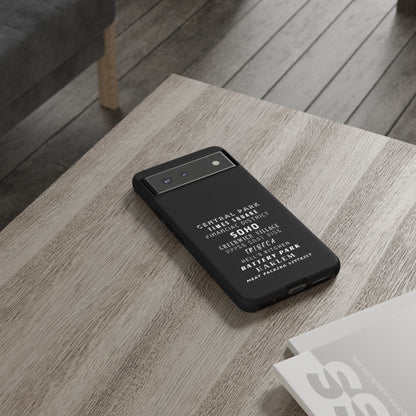 NYC NEIGHBORHOODS -Tough Phone Cases - Fits Most Phone Sizes!! (Dark GREY) "Great Gift For NYC Travelers"