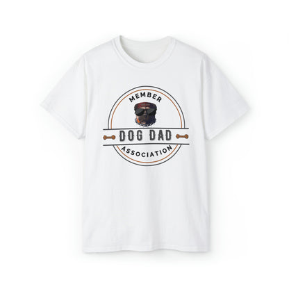 DOG DAD ASSOCIATION- T Shirt (WHITE OR LT.GREY)“Dog Dad Vibes — Cool Graphic Shirt for Fur Fathers”