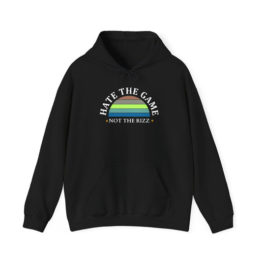 HATE THE GAME, NOT THE RIZZ- Unisex Heavy Blend Hooded Sweatshirt (DARK COLORS)  “Everyday Streetwear Hoodie — Cozy, Casual, Trending Must Have”