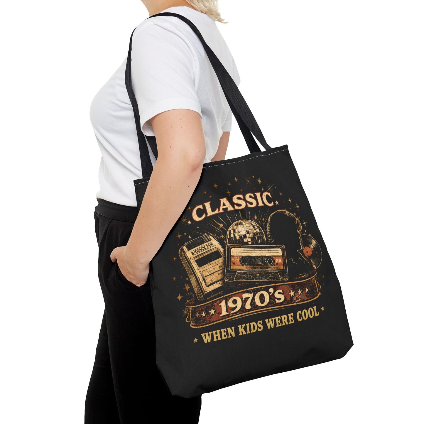 CLASSIC 1970'S-WHEN KIDS WERE COOL- AOP Tote Bag (BLACK)
