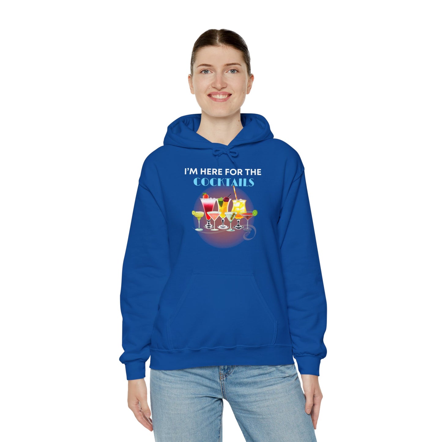 I'M HERE FOR THE COCKTAILS -Unisex Heavy Blend Hooded Sweatshirt (VARIETY OF COLORS) “Trendy Happy Hour Hoodie”