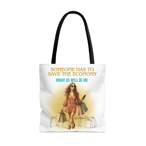 SAVING THE ECONOMY- AOP Tote Bag (white)