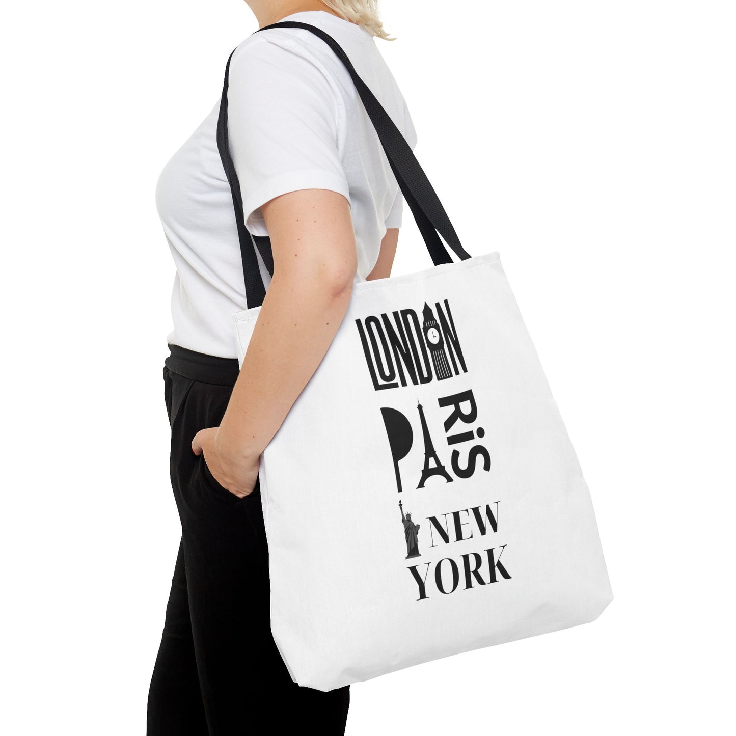 London Paris New York- AOP Tote Bag (WHITE)  18x18