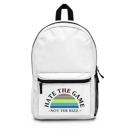 HATE THE GAME, NOT THE RIZZ - Empire Backpack (WHITE)"SnarkMouth Backpack – Modern Streetwear Look"