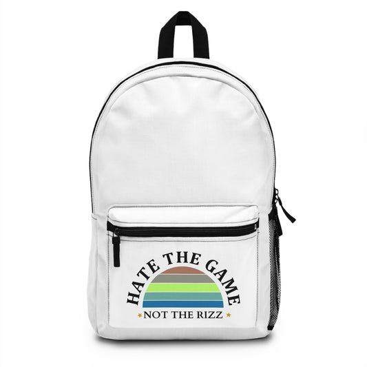 HATE THE GAME, NOT THE RIZZ - Empire Backpack (WHITE)"SnarkMouth Backpack – Modern Streetwear Look"