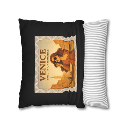 Romantic Venice- (Black) Travel Inspired Design - 18 x 18  Pillowcase