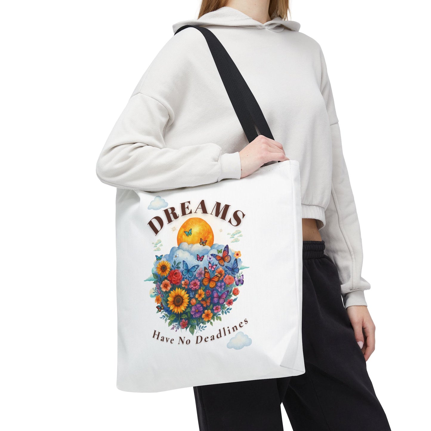 DREAMS HAVE NO DEADLINES- AOP Tote Bag "Progress Over Pressure"