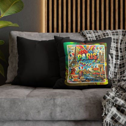 Charming Paris Pop Art- (Black) Travel Inspired Design- Square Pillowcase  - Artistic Home Decor (ONLY PILLOW COVER INCLUDED)