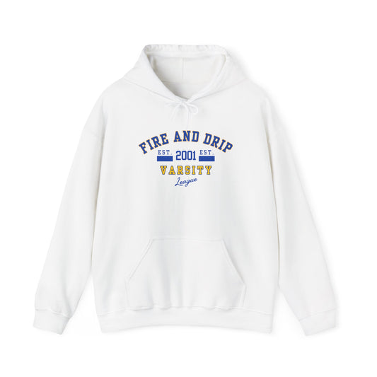 FIRE AND DRIP VARSITY- Unisex Heavy Blend Hooded Sweatshirt-“Must Have Streetwear  Trending Graphic Pullover for Everyday Style”
