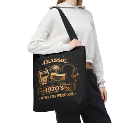 CLASSIC 1970'S-WHEN KIDS WERE COOL- AOP Tote Bag (BLACK)