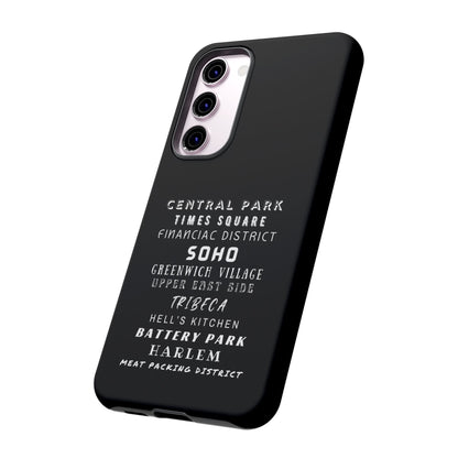 NYC NEIGHBORHOODS -Tough Phone Cases - Fits Most Phone Sizes!! (Dark GREY) "Great Gift For NYC Travelers"