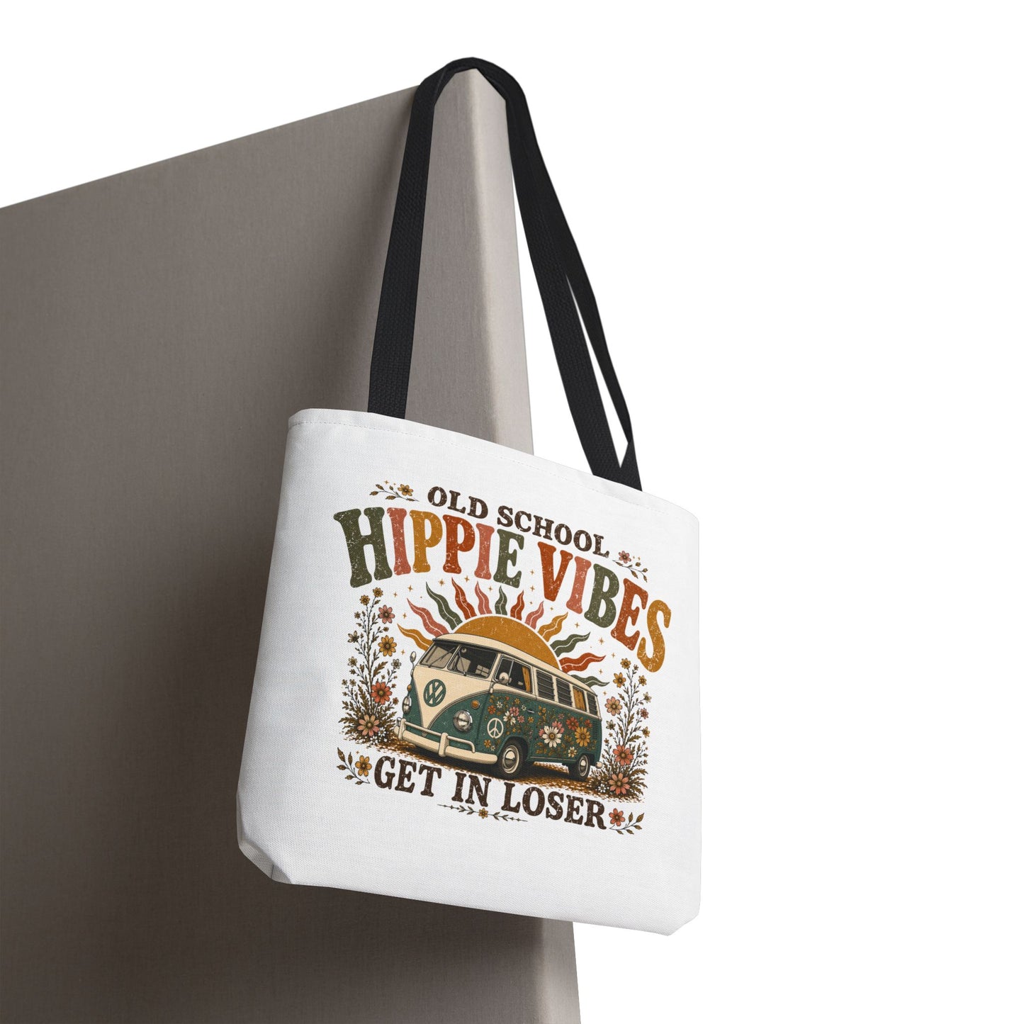 OLD SCHOOL HIPPIE VIBES- AOP Tote Bag (white)