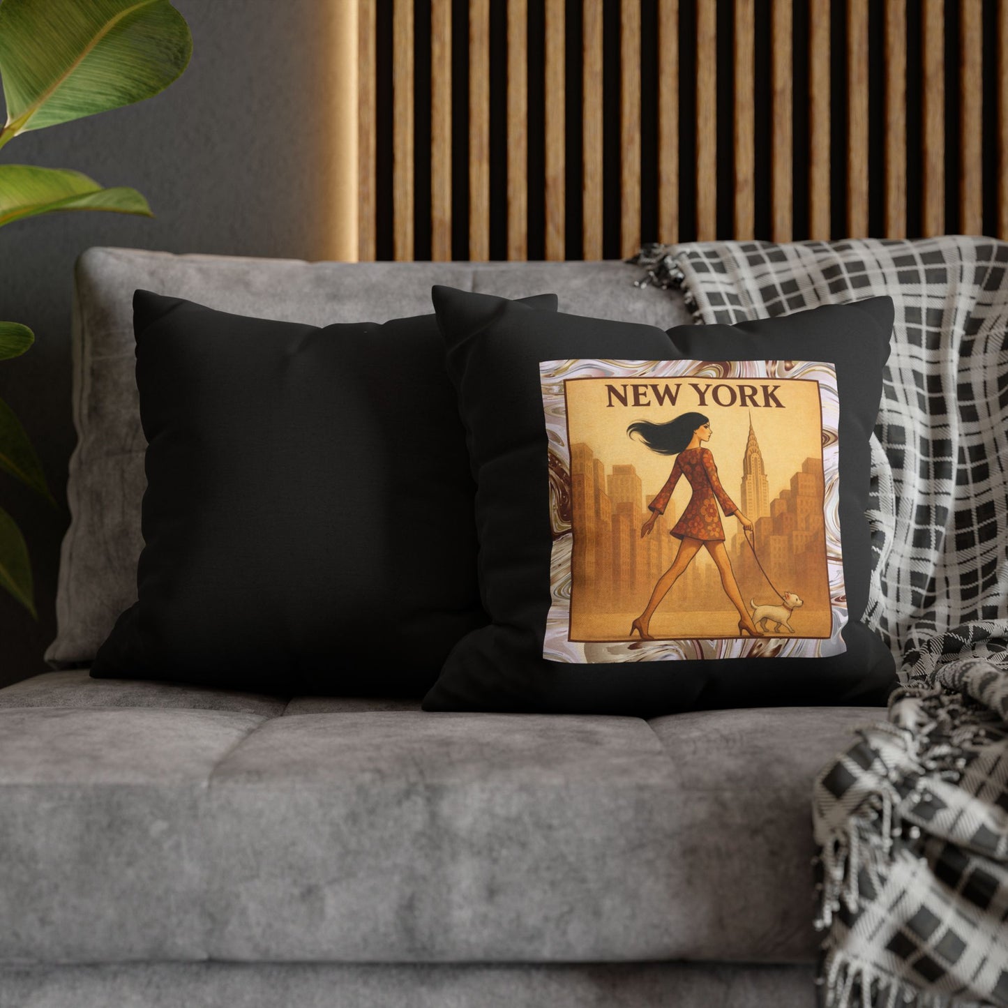 New York City Power Walk- (Black) Travel Inspired Design - 18 x 18  Pillowcase