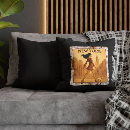 New York City Power Walk- (Black) Travel Inspired Design - 18 x 18  Pillowcase
