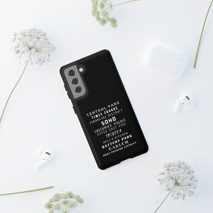 NYC NEIGHBORHOODS -Tough Phone Cases - Fits Most Phone Sizes!! (Dark GREY) "Great Gift For NYC Travelers"