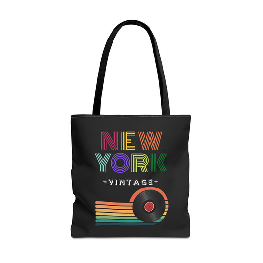 NEW YORK VINTAGE- AOP Tote Bag (BLACK) "Retro NYC Vibes"