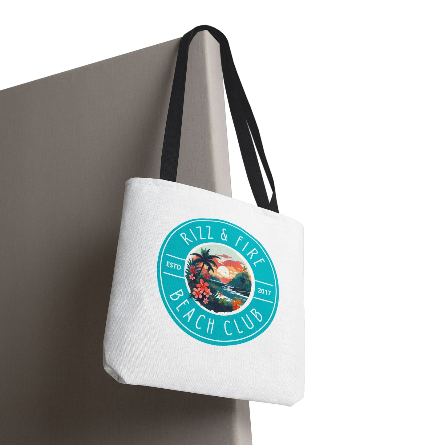 RIZZ & FIRE BEACH CLUB- AOP Tote Bag "Don't Just Show Up, Tote Up"