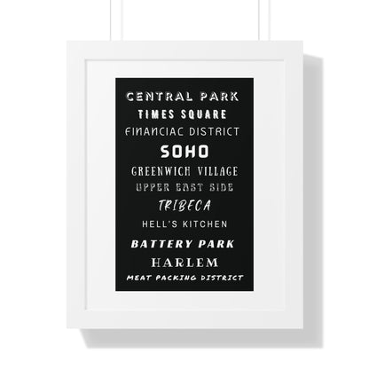 NEW YORK CITY NEIGHBORHOODS Framed Poster - Urban Wall Art for Home Decor