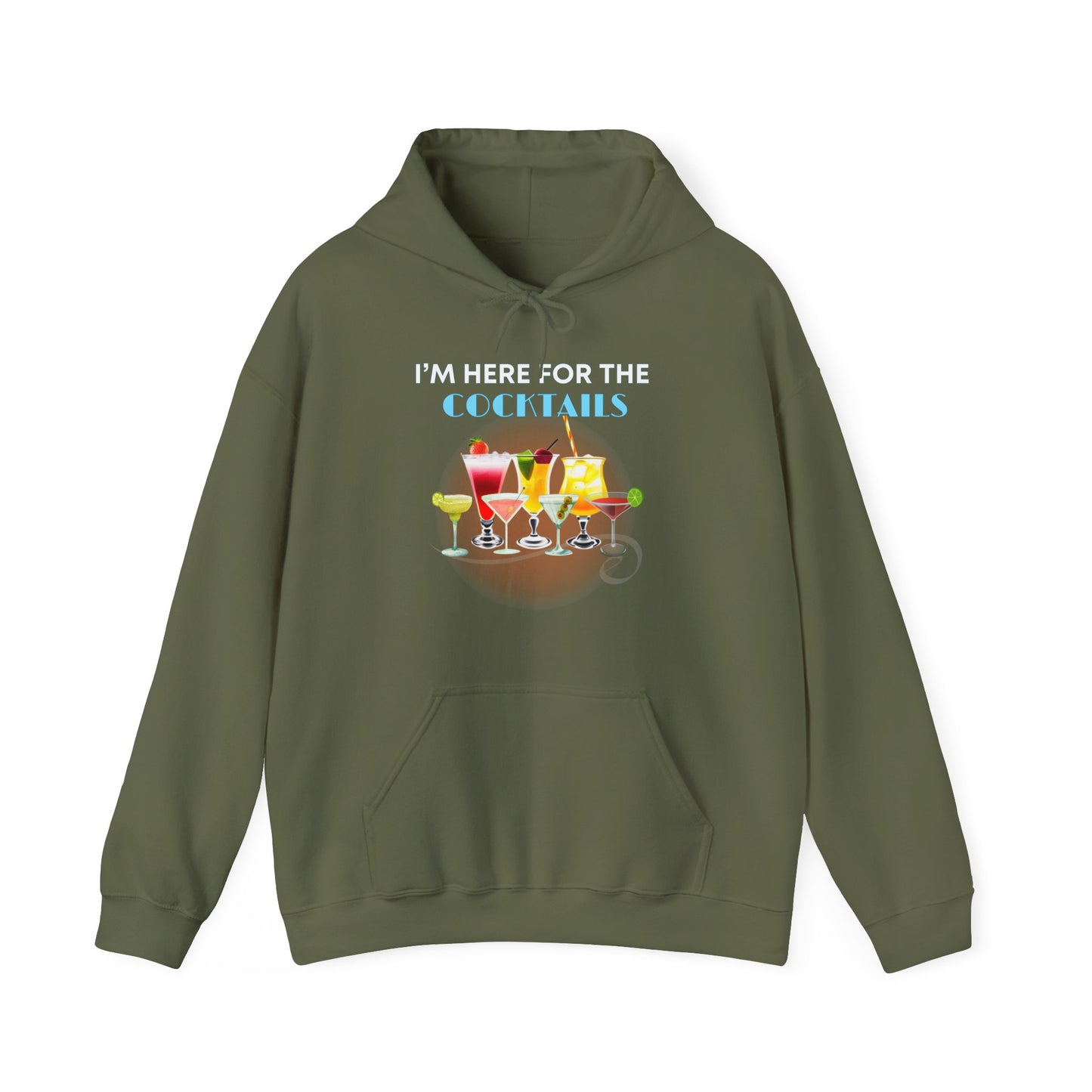 I'M HERE FOR THE COCKTAILS -Unisex Heavy Blend Hooded Sweatshirt (VARIETY OF COLORS) “Trendy Happy Hour Hoodie”