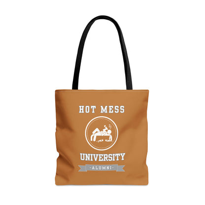 HOT MESS UNIVERSITY- AOP Tote Bag (LIGHT BROWN)-"Back To School But Make It Iconic"