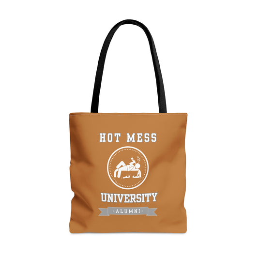HOT MESS UNIVERSITY- AOP Tote Bag (LIGHT BROWN)-"Back To School But Make It Iconic"