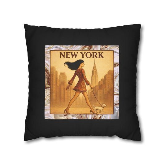 New York City Power Walk- (Black) Travel Inspired Design -Square Pillowcase  - Artistic Home Decor (ONLY PILLOW COVER INCLUDED)