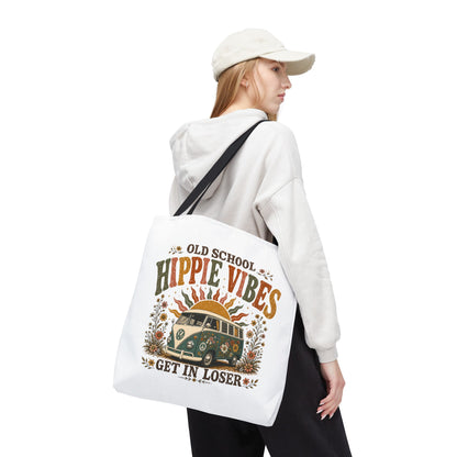 OLD SCHOOL HIPPIE VIBES- AOP Tote Bag (white)