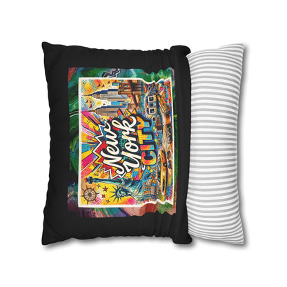 Vibrant NYC Pop Art- (Black) Travel Inspired Design - 18 x 18  Pillowcase