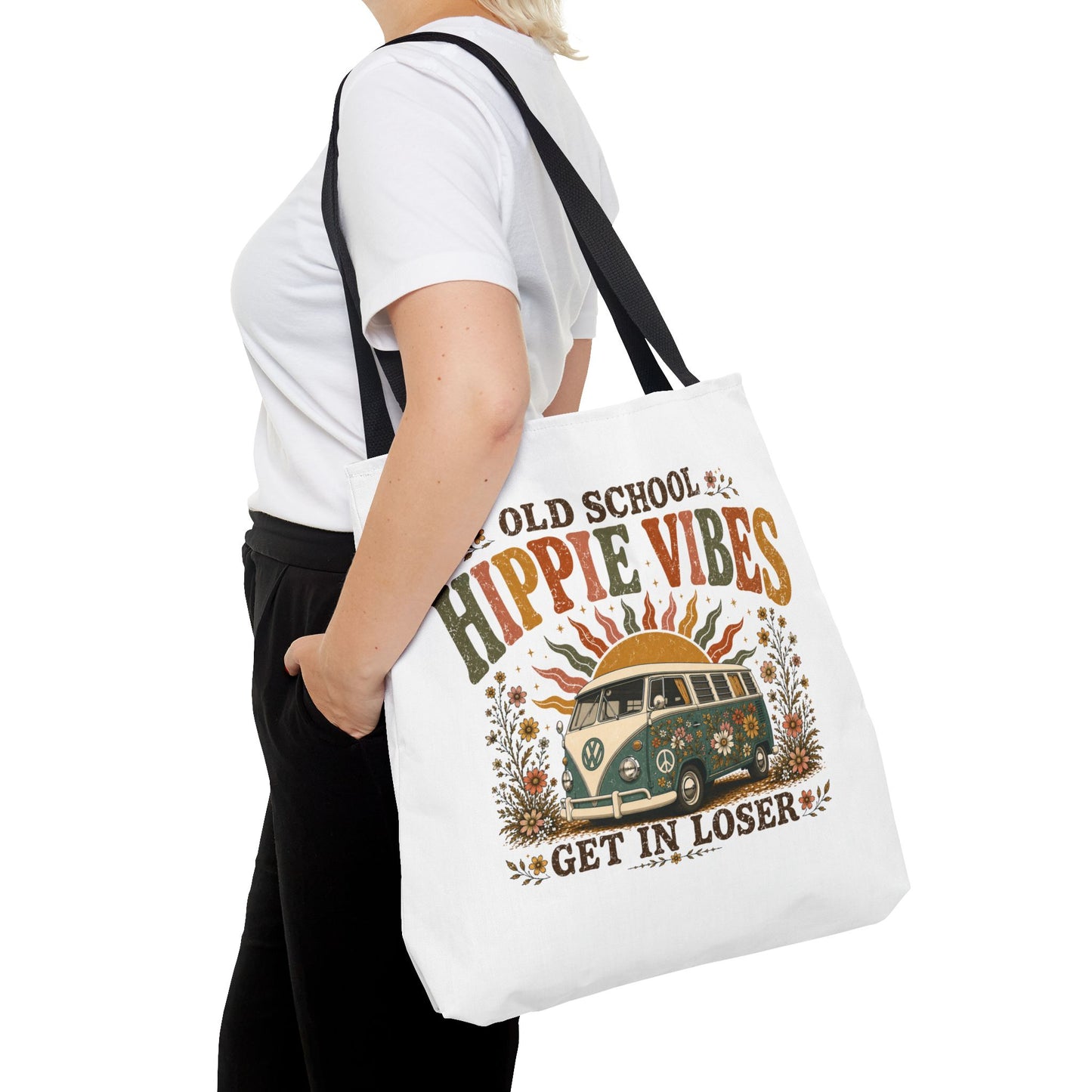 OLD SCHOOL HIPPIE VIBES- AOP Tote Bag (white)