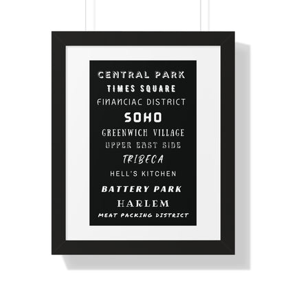 NEW YORK CITY NEIGHBORHOODS Framed Poster - Urban Wall Art for Home Decor