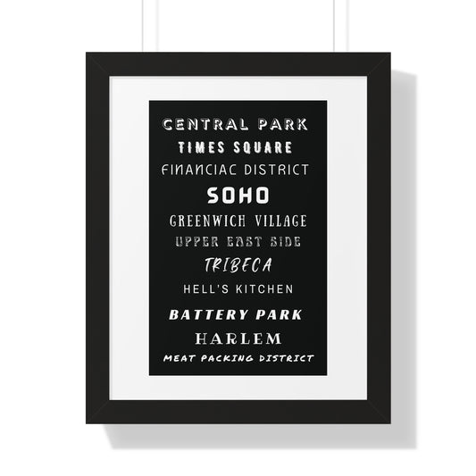 NEW YORK CITY NEIGHBORHOODS Framed Poster - Urban Wall Art for Home Decor