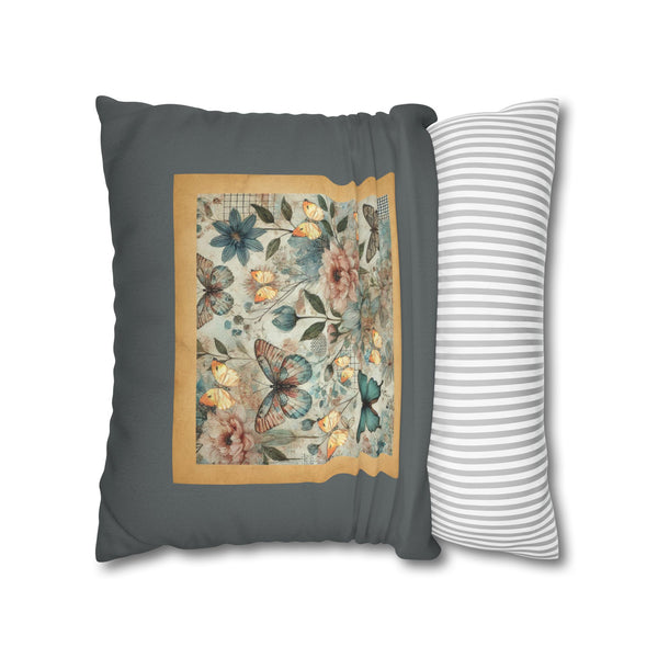 WHIMSY FLORAL- GRAY  Bohemian Floral Pillowcase (COVER ONLY) - Vibrant Decorative Throw Cushion Cover