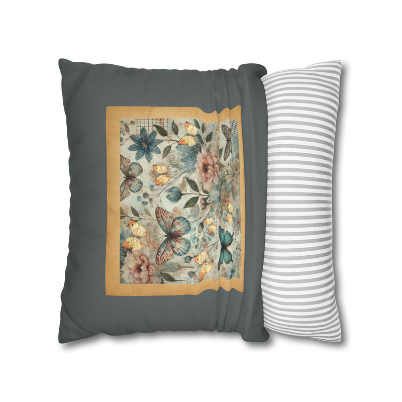 WHIMSY FLORAL- GRAY  Bohemian Floral Pillowcase (COVER ONLY) - Vibrant Decorative Throw Cushion Cover