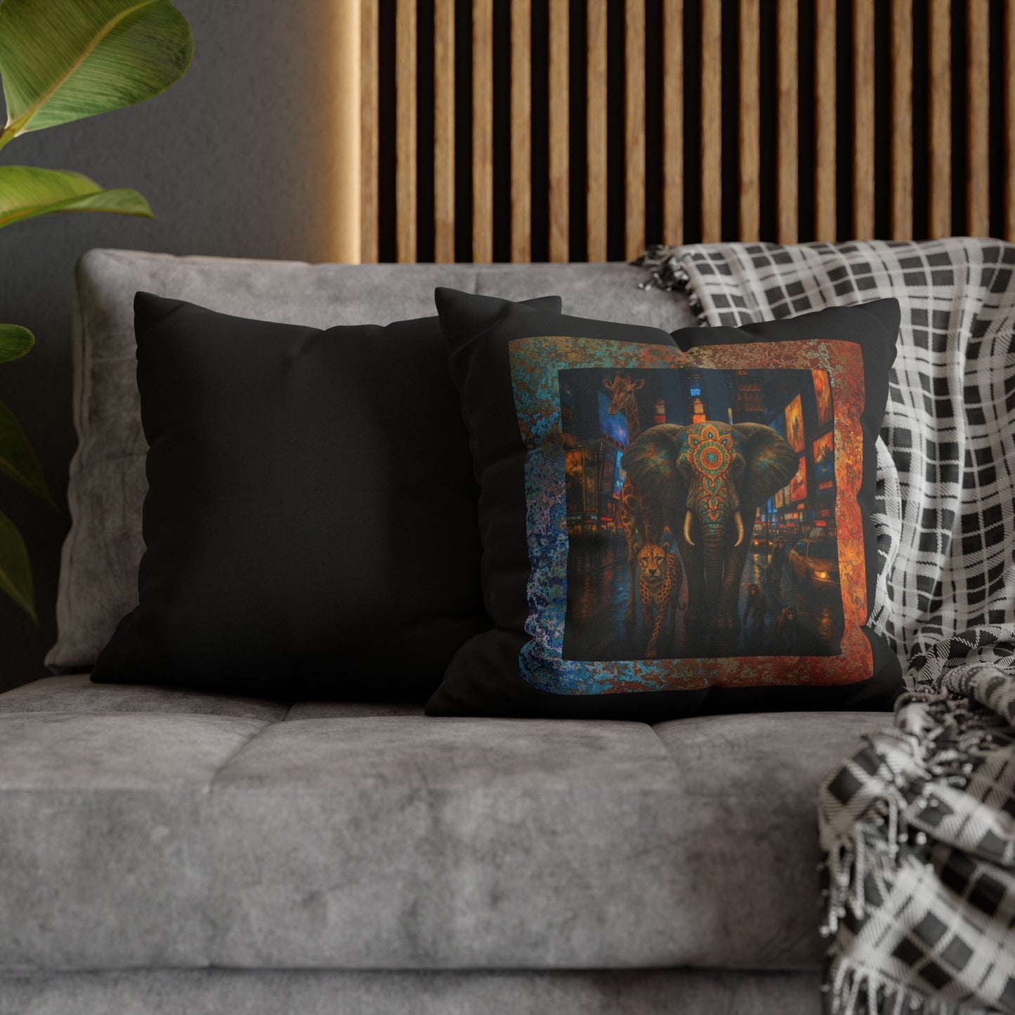 CONCRETE JUNGLE PILLOW COVER- Bohemian Design  18 x 18  Pillowcase