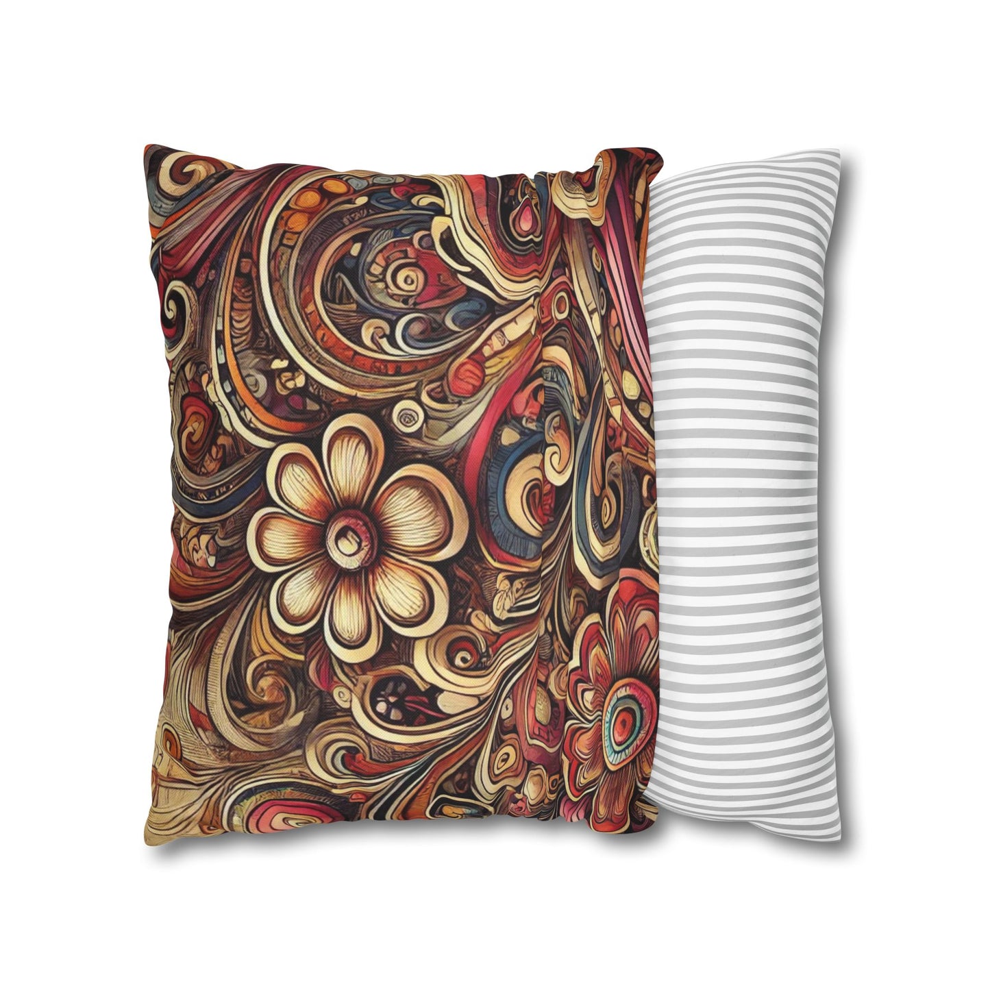 SWIRLY Floral Pillowcase (COVER ONLY) - Vibrant Decorative BOHO PILLOW CASE COVER