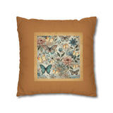 WHIMSY FLORAL- LIGHT BROWN Bohemian Floral Pillowcase (COVER ONLY) - Vibrant Decorative Throw Cushion Cover