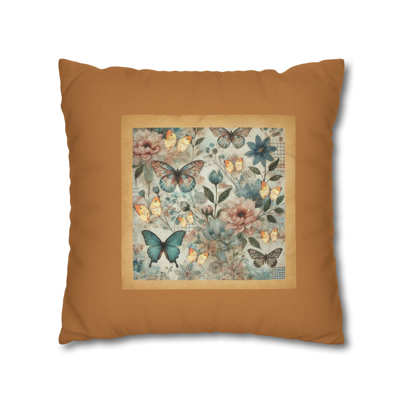 WHIMSY FLORAL- LIGHT BROWN Bohemian Floral Pillowcase (COVER ONLY) - Vibrant Decorative Throw Cushion Cover
