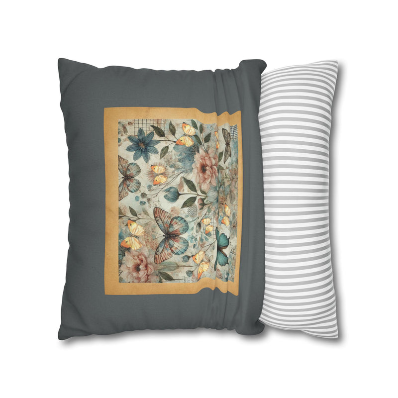 WHIMSY FLORAL- GRAY  Bohemian Floral Pillowcase (COVER ONLY) - Vibrant Decorative Throw Cushion Cover